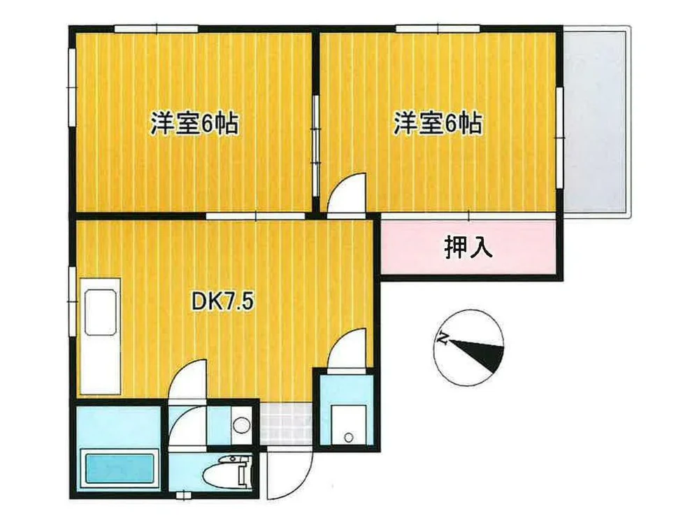 新松戸駅 徒歩12分・家賃5.6万円の2DK（4階・最上階の角部屋）敷金礼金なし・ペット相談