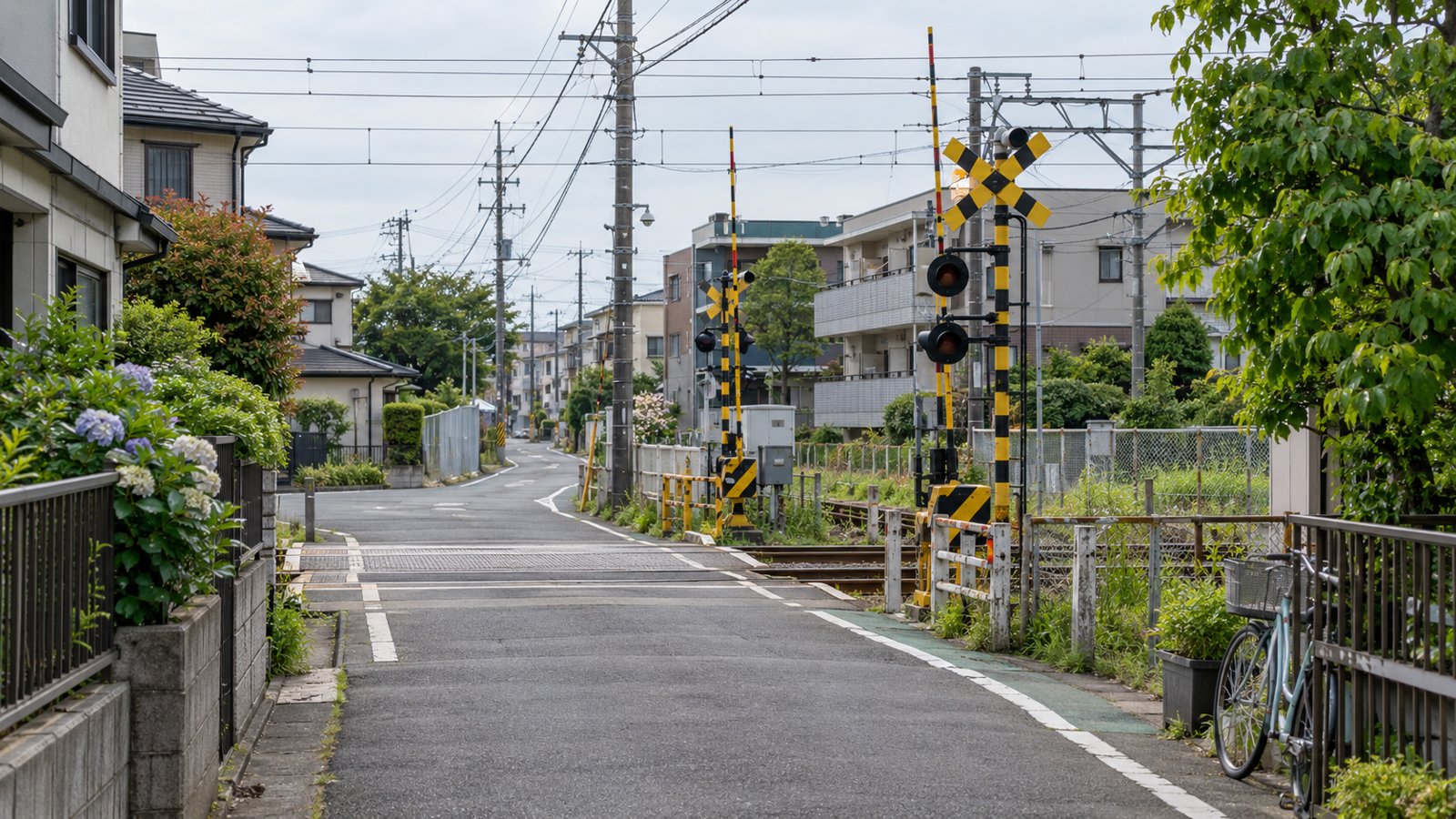 踏切のある静かな住宅地